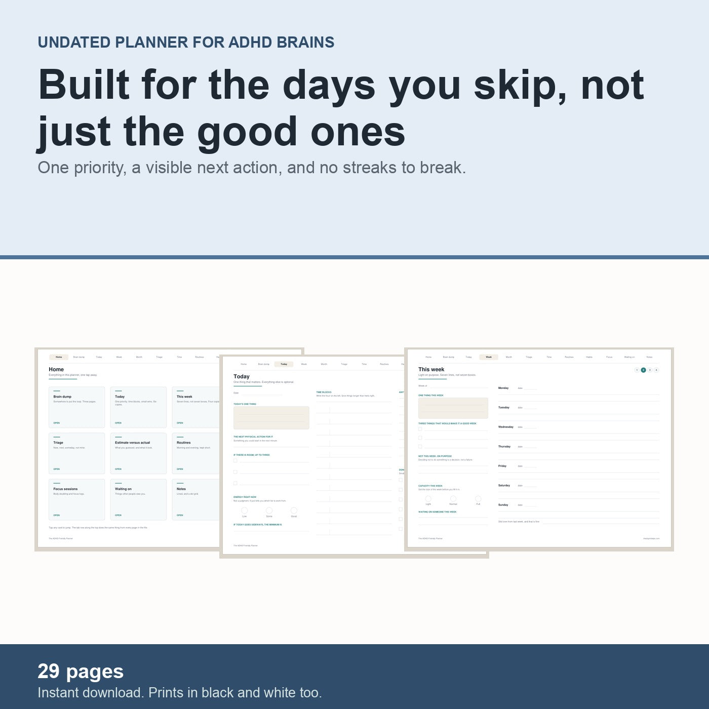 The ADHD-Friendly Planner, undated, 29 pages