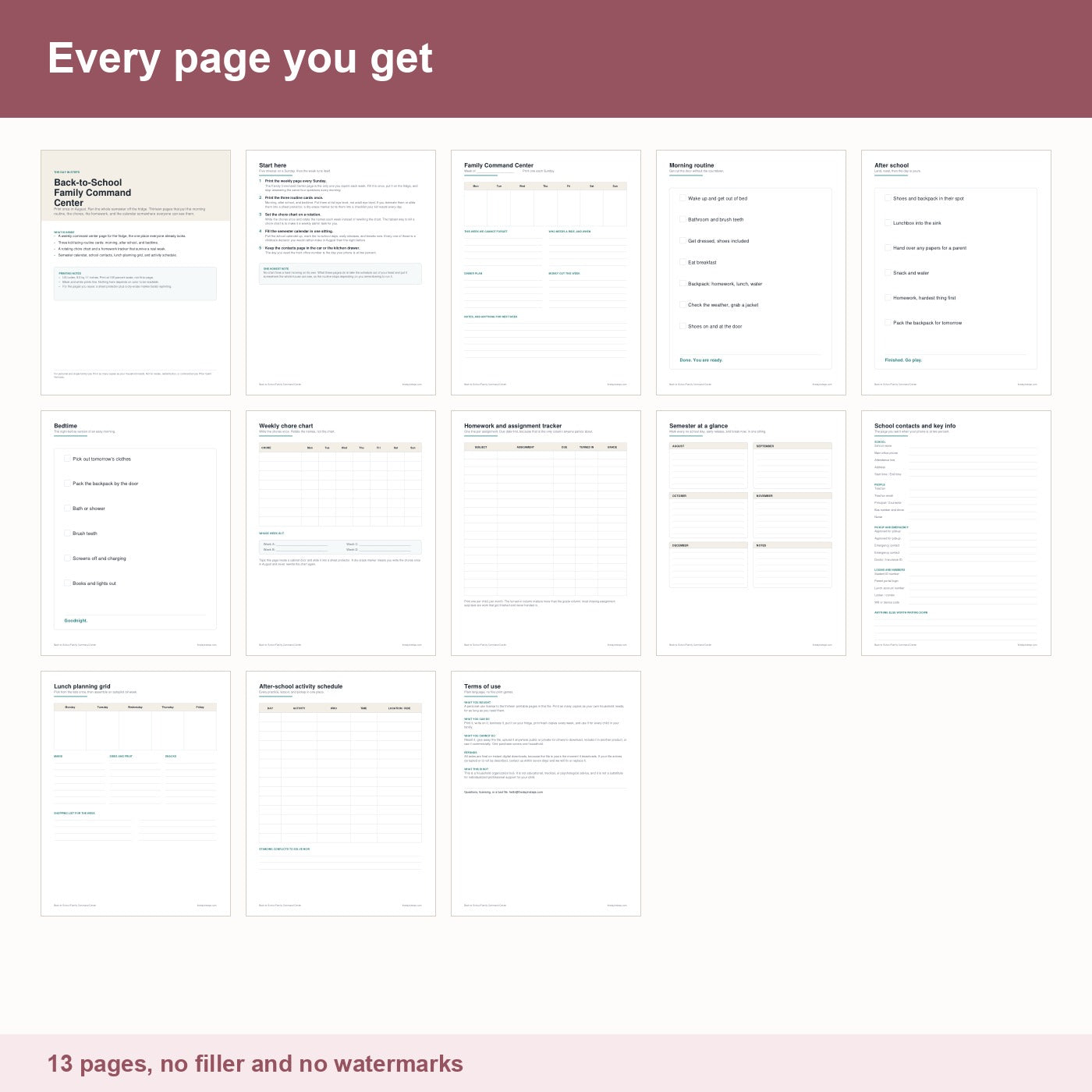 All 13 pages in the Back-to-School Family Command Center