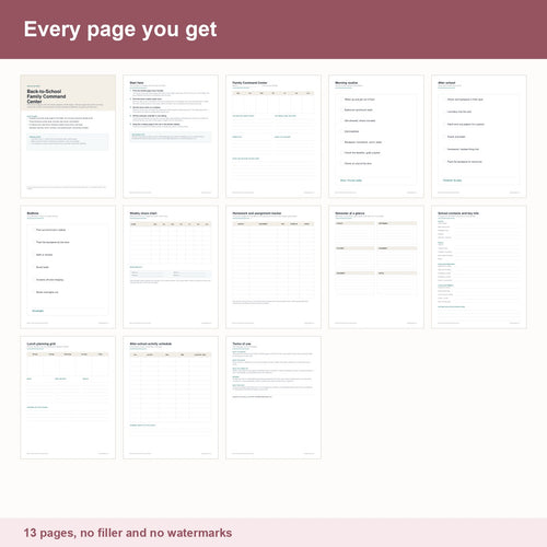 All 13 pages in the Back-to-School Family Command Center