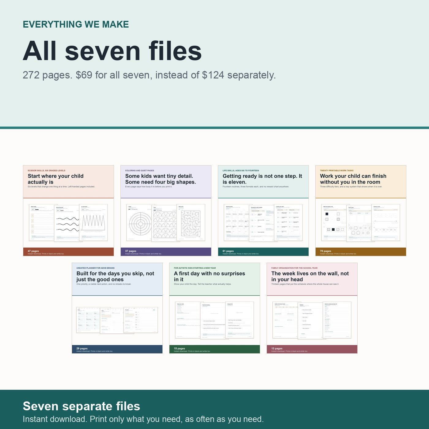 All seven files, 272 pages, 69 dollars instead of 124