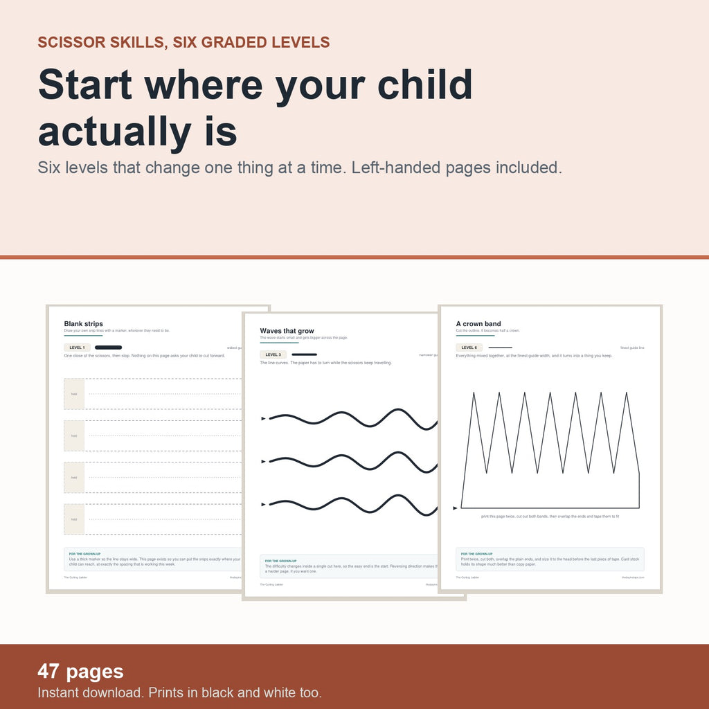 The Cutting Ladder, scissor skills in six graded levels, 47 pages