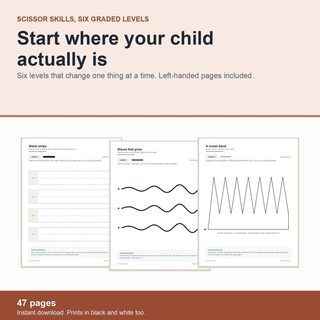 The Cutting Ladder: scissor skills in six graded levels, 47 pages, left-handed pages included