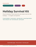 Holiday Survival Bundle cover: visual schedules, social stories and calm-down tools for the holidays in English and Spanish