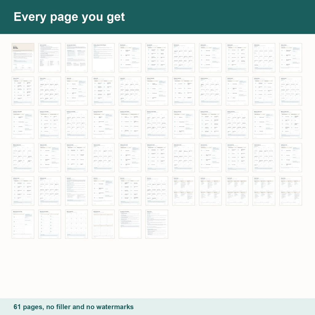 Contact sheet showing all 61 pages of My Day, My Steps