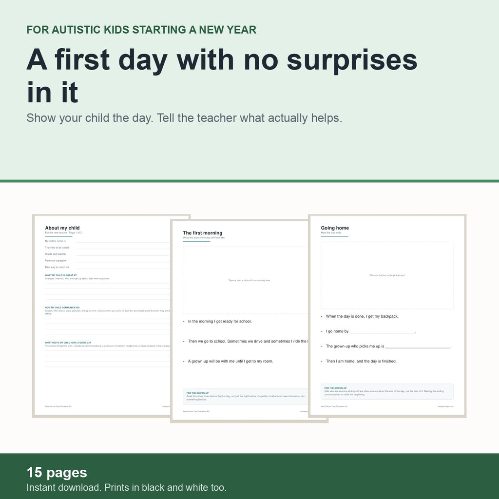 New School Year Transition Kit for autistic kids, 15 pages