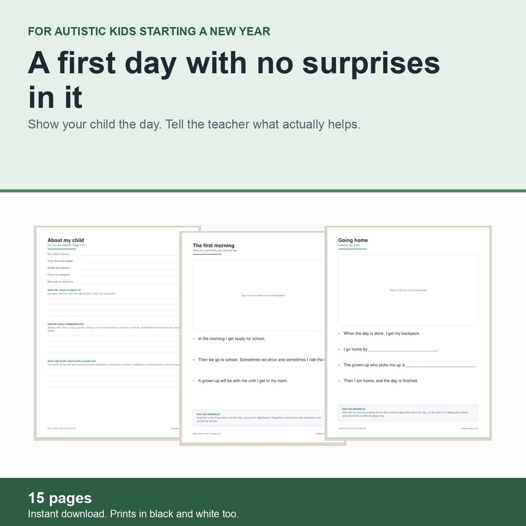 New School Year Transition Kit for autistic kids: 15 pages, what to expect plus an About My Child page for the teacher
