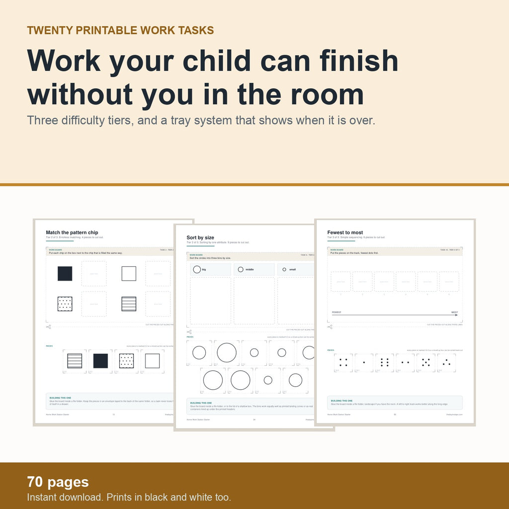 Home Work Station Starter, twenty printable work tasks at three tiers
