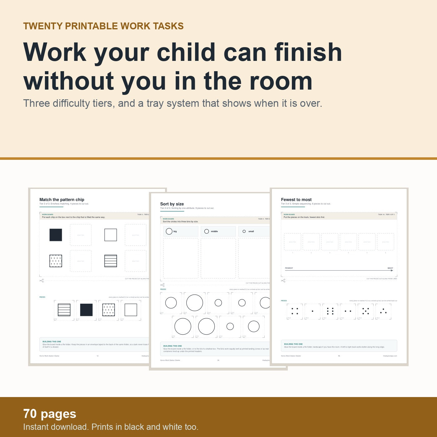 Home Work Station Starter, twenty printable work tasks at three tiers